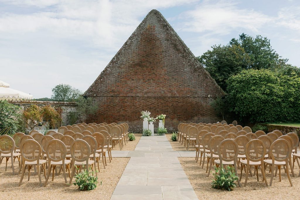 Outdoor wedding ceremony setup at Ripple Court Estate in Kent